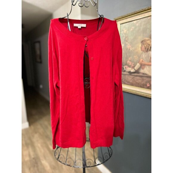 Loft Plus Women’s Red Cardigan Button-Up Light Sweater Size 20/22 Wool Blend - Picture 1 of 4